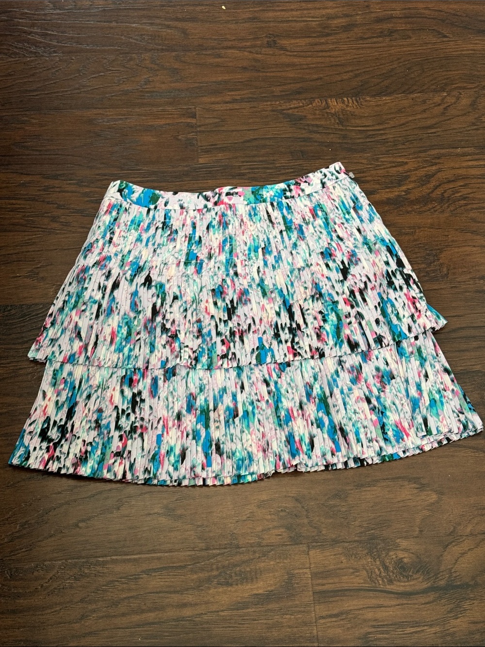 J. Crew Tiered Pleated Mini Skirt in Teal, Pink and Black
